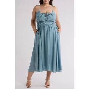 Joie Elena Tie Keyhole Silk Blend Midi Sundress in Citadel Blue Size 1X
